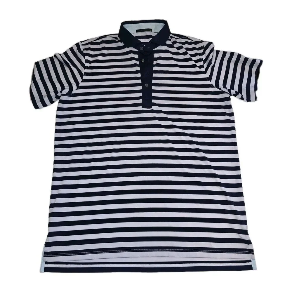 Greyson Polo Shirt Men L Blue White Striped Short Sleeve Performance Preppy Golf